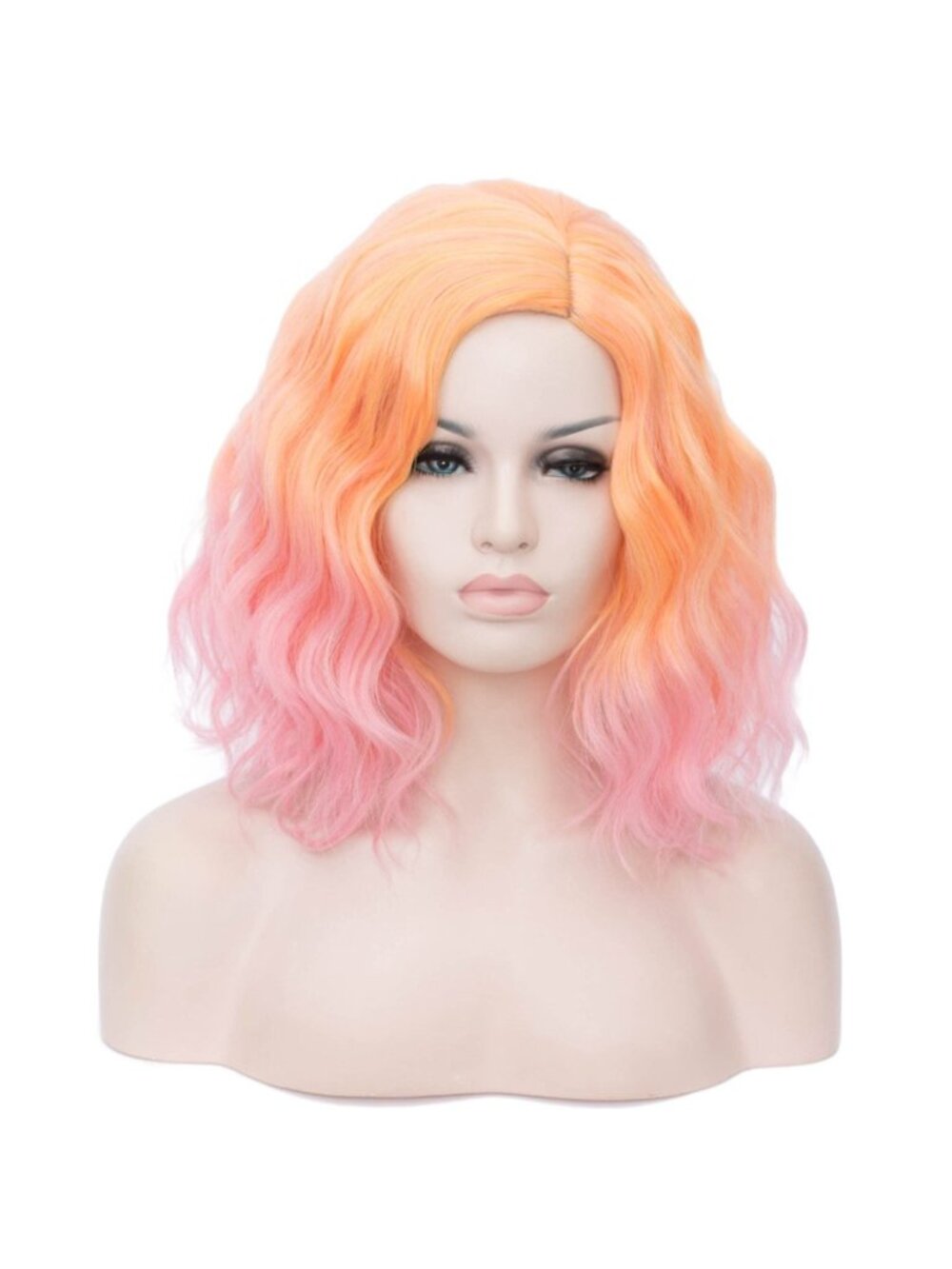 Women Ombre Pink Heat Resistant Wavy Curly Cosplay Halloween Bob Party Wig